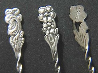 3 Vintage Sterling Silver Demitasse SPOONS Twisted Flower Top Handles 2