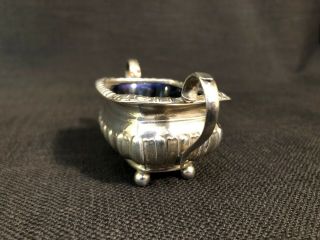 Antique Sterling Silver T.  Hayes Two Handled Salt Pot With Blue Glass Liner C1887 2