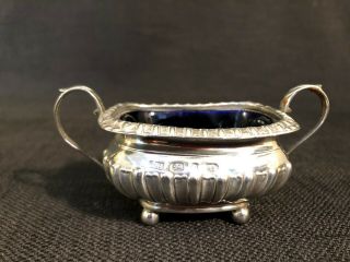 Antique Sterling Silver T.  Hayes Two Handled Salt Pot With Blue Glass Liner C1887 3