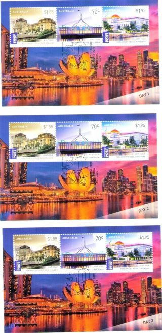 Rare Australia Zealand Singapore 2015 Expo Foil Cancel Stamp Mini Sheets X 6 2