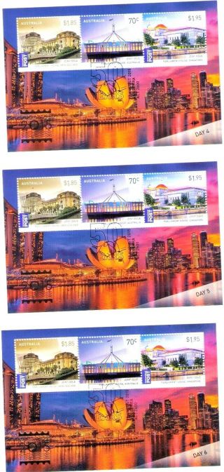Rare Australia Zealand Singapore 2015 Expo Foil Cancel Stamp Mini Sheets X 6 3