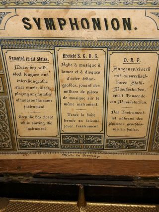 1880s Antique Symphonion Simplex 5 3/4 Disc Music Box Victorian rare collectible 2