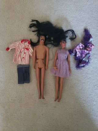 1975 Mego Sonny & Cher 12 Inch Dolls Made In Hong Kong Loose