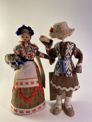 Vintage Lithuania Dolls W/tags 7 1/2 " Tall Unique L@@k
