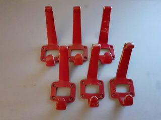 6 X Vintage Cast Iron School Coat Hooks - Red With Great Patina