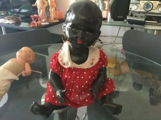 Antique Rare German Black Composition Doll Ca 1930s,  38 Cm Ht