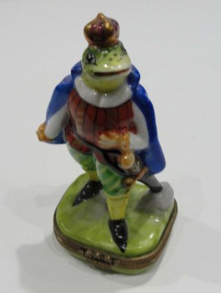 Vintage Rare Limoges France Peint Main Rochard Frog Prince Hinged Trinket Box 4 "