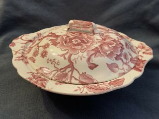 Rare English Chippendale Johnson Bros England Covered Veg Dish Red Pink Rare