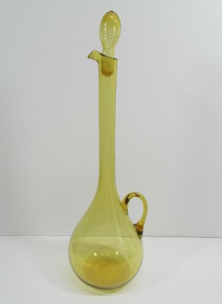 Antique Hand Blown Amber Glass Decanter With Spout Stopper Handle 19 1/2 " Tall
