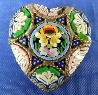 Stunning Antique Love Heart Micro Mosaic Flowers Brooch