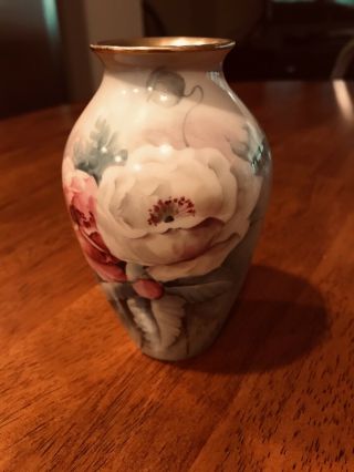 Antique Italian Vase,  Ceramic,  Handpainted Floral Signed By The Artist G.  Frilli