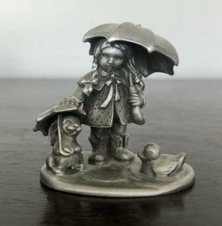 RARE Hudson Pewter Schmid Shelter from the Storm Girl Child Animal Rain Figurine 2