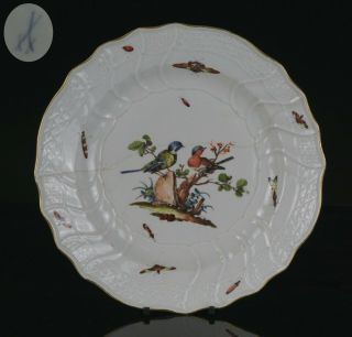 Antique German Meissen Porcelain Hand Painted Bird Insect Plate 19th C