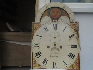 Rare Antique William Francis Grandfather Clock Face With Moving Moon Face Dial