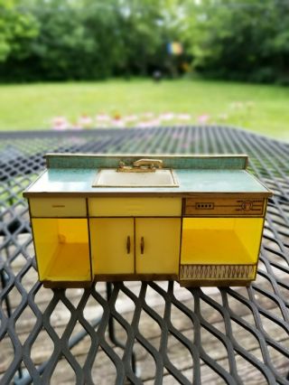 Vintage Ideal Petite Princess Furniture Dollhouse Miniature Kitchen Sink Yellow