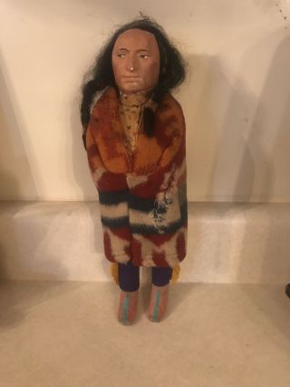 Antique 12 " Skookum Bully Good Native American Indian Chief Doll Vintage