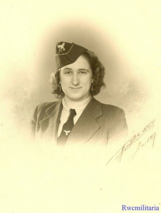 Bargain Large Photo: Rare Studio Pic Female Luftwaffe Helferin Girl; France 1942