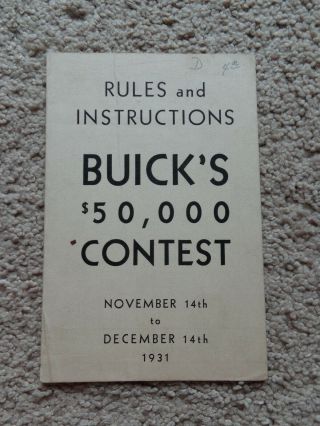 1931 1932 Buick Eight 8 50,  000 Dollar Contest Brochure Flyer Booklet Forbes Rare