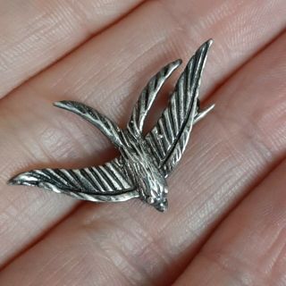 Antique Victorian Silver Swallow Aesthetic Sweetheart Brooch Vintage Jewellery