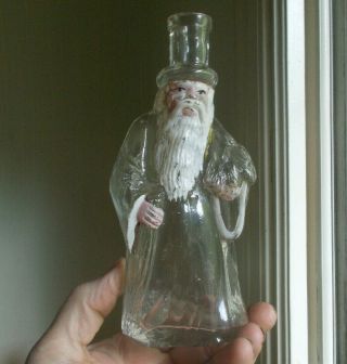 1890s Rare Early Hand Blown Santa Claus Liquor Bottle Emb Fe - Co