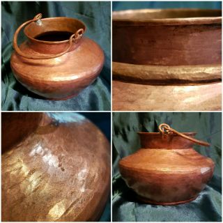 Antique Hand Hammered Copper Pot / Cauldron W/ Handle: Arts & Crafts,  5.  25 " X 8 "