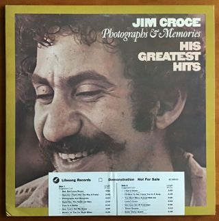 Jim Croce “his Greatest Hits” Promo Lp Lifesong Jz35010 1974 Vg,  Rare Version