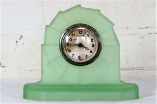 Antique Bagley Clock Wyndham Art Deco Uranium Green Glass 1930s Not