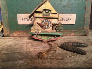 Vintage Wooden Swiss Cuckoo Clock.  Cottage,  Chalet.  For Repair.