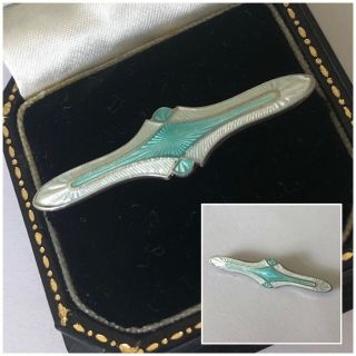 Antique Art Deco Ja & Sons Sterling Silver Guilloche Enamel Brooch Pin