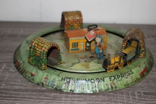Antique Tin Litho Wind Up Toy Marx Honeymoon Express Rare Version With Flagger