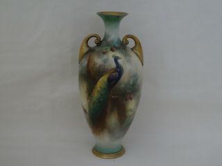 Antique Royal Worcester Porcelain Peacock Vase