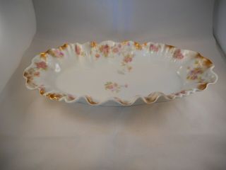 Antique Celery Serving Dish By A.  Lanternier (limoges France),  Pink Yellow Roses