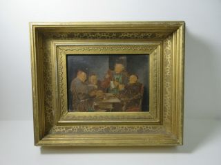 Rare Trappist Monks Oil On Wood Painting Framed 9.  5 " X8 " Gilded