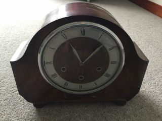 Vintage Smiths Wooden Chiming Mantle Clock With Key Made In England