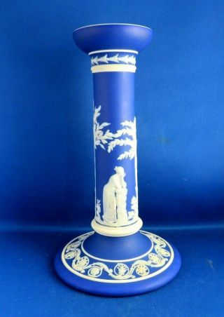 Antique 19thc Large Wedgwood Dark Blue Jasperwarecandlestick - The Muses