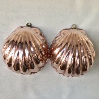 VINTAGE SHELL SHAPE COPPER CAKE MOULDS JELLY MOLDS,  COOKING KITCHENALIA 3