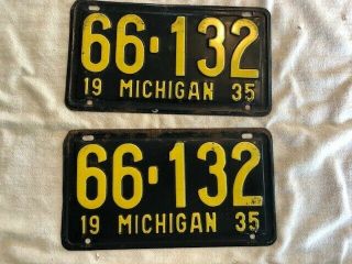 1935 Michigan License Plate Pair Vintage Antique