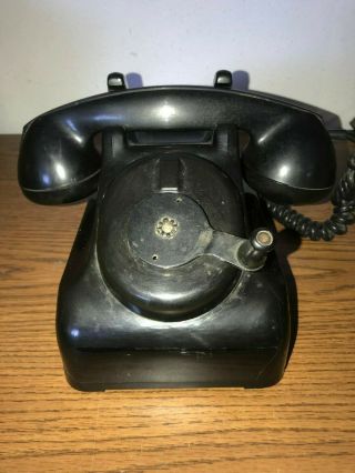 Vintage Antique Leich Black Bakelite Desk Telephone Crank Ringer