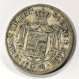 Rare German States - Saxony Albertinian Johann 1856 F 1/6 Thaler Silver Km1186