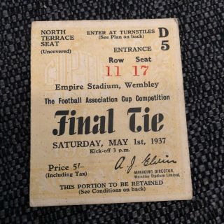 Very Rare Fa Cup Final Ticket Wembley 1937 Sunderland V Preston North End