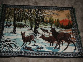 Vintage Turkish Tapstry Wall Hanging Animals Frolicking In The Snow