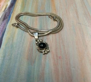 Vintage Antique Sterling Silver 925 And Black Onyx Pendant Necklace,  16.  5 ",  13grs