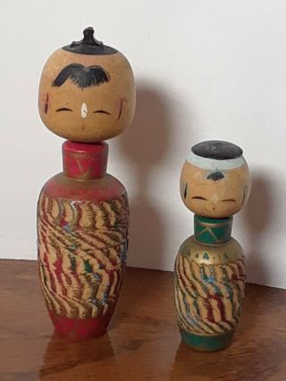 Kokeshi Japanese Handmade Wooden Bobble Head Dolls Rare Vintage