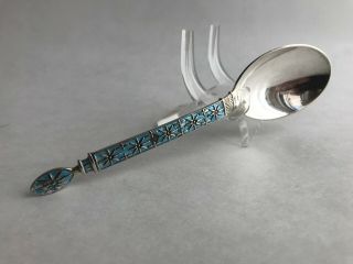 Antique J Tostrup Norway Sterling Silver Guilloche Enamel Spoon