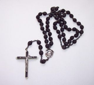 Vintage Antique Carved Ebony Wood Rosary Beads & Crucifix