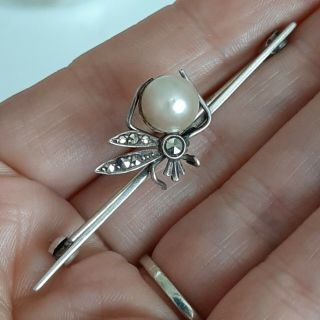 Antique Art Deco Solid Silver Natural Pearl Insect Brooch Vintage Jewellery