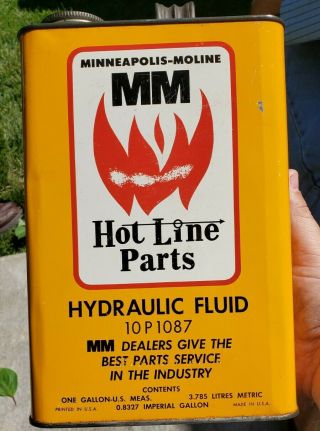 Rare Vintage Minneapolis Moline Hot Line Parts Hydraulic Fluid 1 Gallon Oil Can