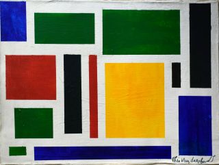 Vintage Abstract Canvas Signed Theo Van Doesburg,  Modern Art