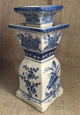 Blue White Ceramic Porcelain Candle Holder Vintage Unique Marked Rare