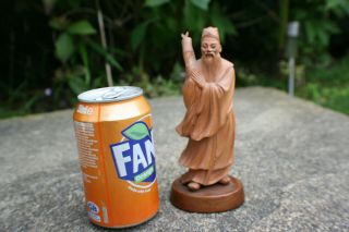 Chinese Wooden Hand Carved Old Man Figure Statue
